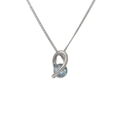 Pre-Owned 9ct White Gold Blue Topaz Pendant & Chain Necklace