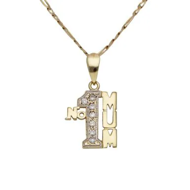 Pre-Owned 9ct Gold Cubic Zirconia No.1 Mum Pendant Necklace