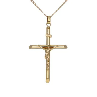 Pre-Owned 9ct Yellow Gold Crucifix & Curb Chain Necklace