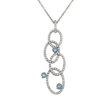 Pre-Owned 18ct Gold Blue & White Diamond Circle Pendant Necklace