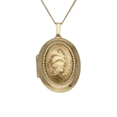 Pre-Owned 9ct Yellow Gold Patterned Oval Locket & Chain Necklace