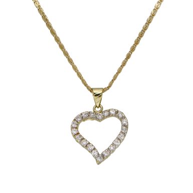 Pre-Owned 14ct Yellow Gold Cubic Zirconia Heart & Chain Necklace