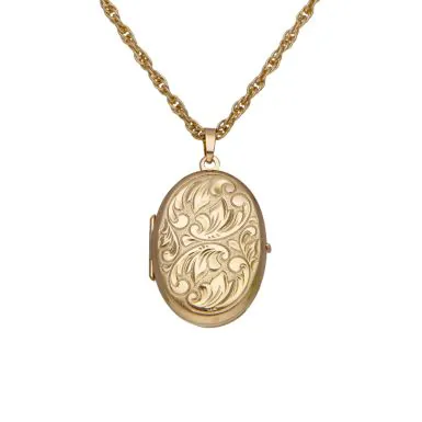 Pre-Owned 9ct Gold Patterned Oval Locket & Chain Necklace