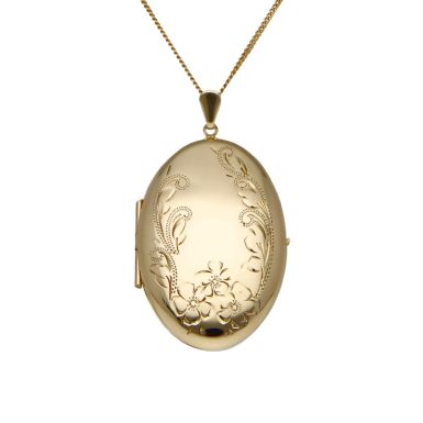 Pre-Owned 9ct Yellow Gold Patterned Locket & Chain Necklace