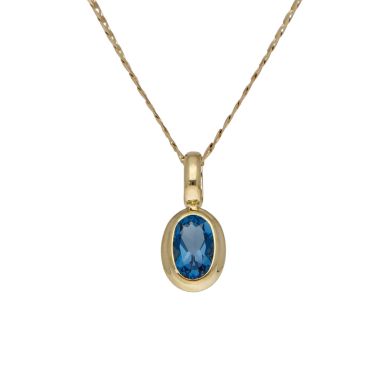 Pre-Owned 9ct Gold Blue Topaz Pendant & 20" Chain Necklace