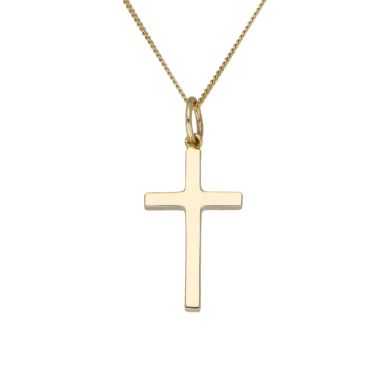 Pre-Owned 9ct Yellow Gold Cross Pendant & 18" Chain Necklace