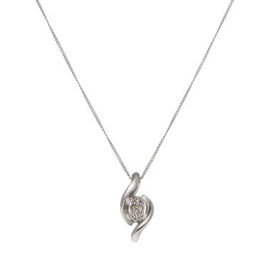 Pre-Owned 9ct White Gold Diamond Cluster Wave Pendant Necklace