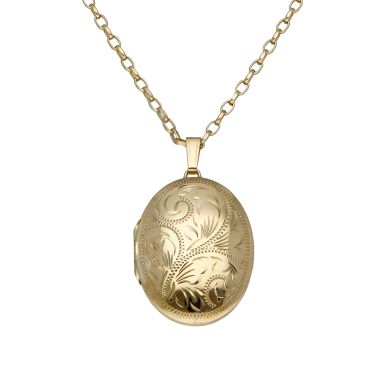 Pre-Owned Vintage 9ct Gold Patterned Locket & 24" Chain Necklace