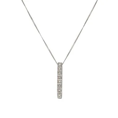 Pre-Owned 9ct White Gold 18" Diamond Set Bar Necklace