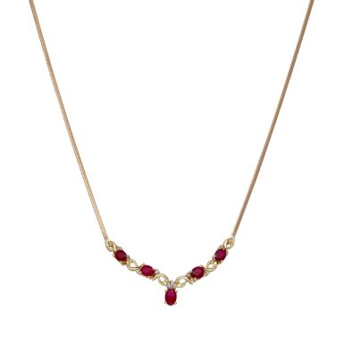 Pre-Owned 9ct Yellow Gold Ruby & Diamond 17" Wishbone Necklet