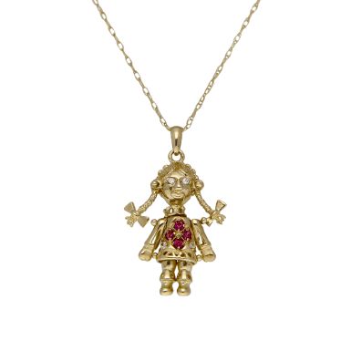 Pre-Owned 9ct Gold Gemstone Doll Pendant & Chain Necklace