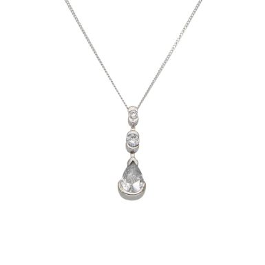 Pre-Owned 9ct White Gold Cubic Zirconia Teardrop Necklace