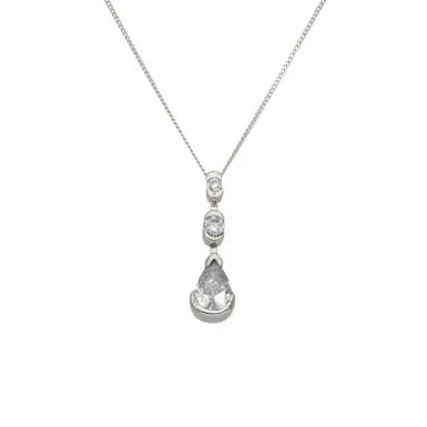 Pre-Owned 9ct White Gold Cubic Zirconia Teardrop Necklace