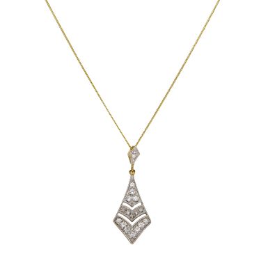 Pre-Owned 9ct Gold Spinel Chevron Pendant & 18" Necklace
