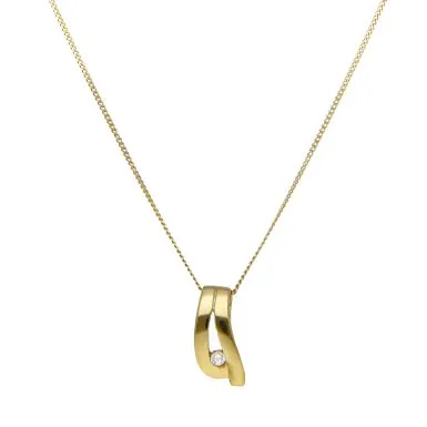 Pre-Owned 9ct Gold Cubic Zirconia Wave Pendant & Chain Necklace