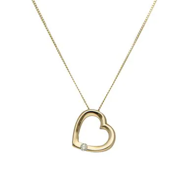 Pre-Owned 9ct Gold Diamond Set Heart Pendant & Chain Necklace