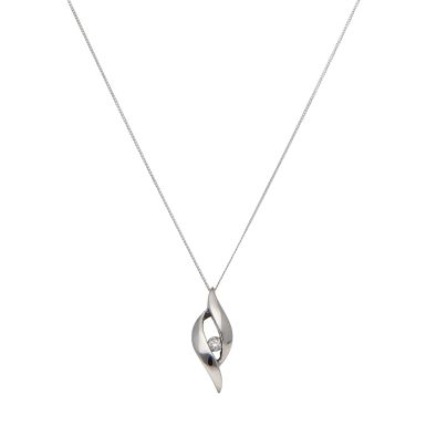 Pre-Owned 9ct Gold Diamond Wave Pendant & Chain Necklace