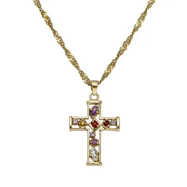 Pre-Owned 9ct Yellow Gold 20" Multi Stone Cross Necklace