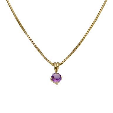 Pre-Owned 9ct Yellow Gold 18" Amethyst Solitaire Necklace