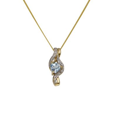 Pre-Owned 9ct Yellow Gold 18" Blue Topaz & Diamond Necklace