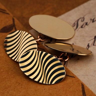 Pre-Owned Vintage 1970 9ct Yellow Gold Engraved Oval Cufflinks