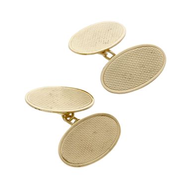 Pre-Owned 9ct Yellow Gold Oval Patterned Chain Cufflinks