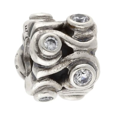 Pre-Owned Pandora Silver Cubic Zirconia Swirl Wave Charm