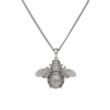 Pre-Owned Silver Cubic Zirconia Bee Pendant & Chain Necklace