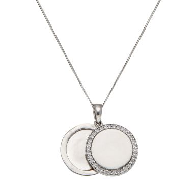 Pre-Owned Silver Cubic Zirconia Circle Locket & Chain Necklace