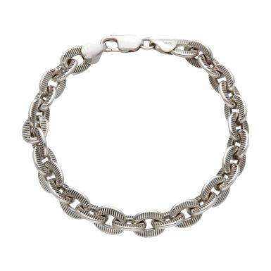 Pre-Owned Silver 7.5" Patterned Solid Flat Oval Link Bracelet