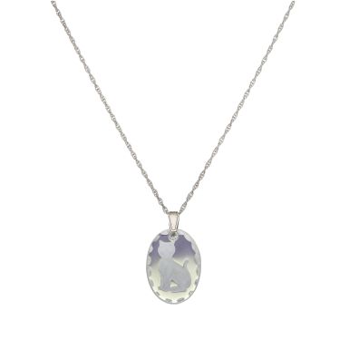 Pre-Owned Silver Etched Cat Pendant & Chain Necklace