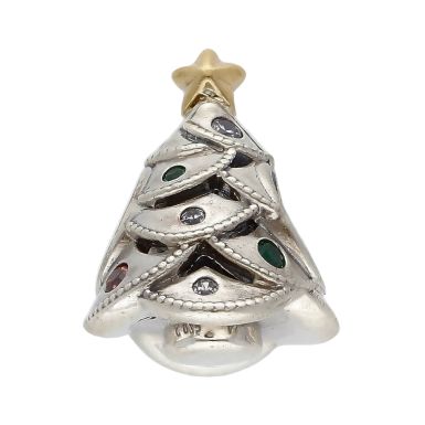 Pre-Owned Pandora Silver Gemstone Set Christmas Tree Charm