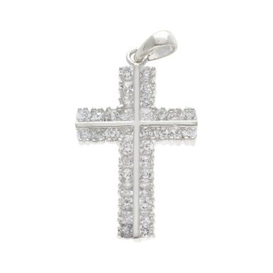 Pre-Owned Sterling Silver Cubic Zirconia Cross Pendant