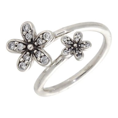 Pre-Owned Pandora Silver Cubic Zirconia Flowers Ring