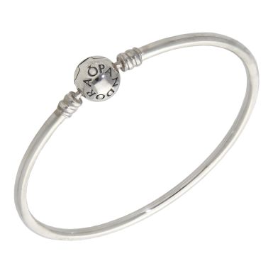 Pre-Owned Pandora Silver Barrel Clasp Polished Bangle