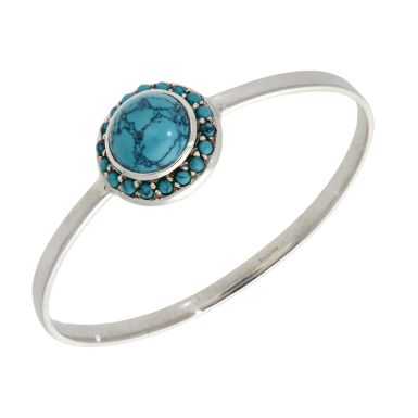 Pre-Owned Silver Turquoise Halo Cluster Push-On Bangle