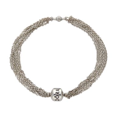 Pre-Owned Pandora Silver Barrel Clasp Multi Row Chain Braclet