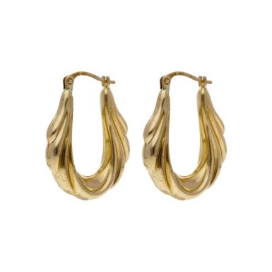 Pre-Owned 9ct Yellow Gold Oval Scalloped Fan Creole Earrings