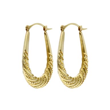 Pre-Owned 9ct Yellow Gold Oval Patterned Creole Earrings