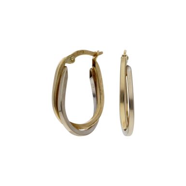 Pre-Owned 9ct Yellow & White Gold Crossover Oval Creole Earrings