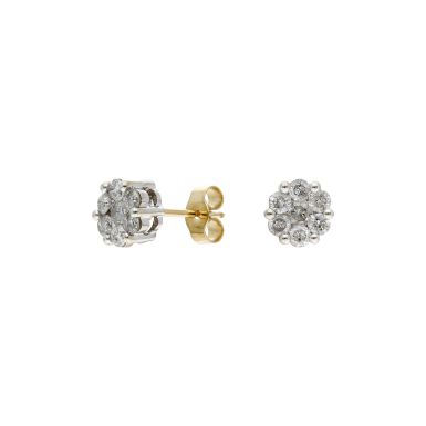 Pre-Owned 9ct Yellow Gold 0.50ct Diamond Cluster Stud Earrings
