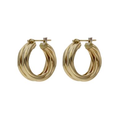 Pre-Owned 9ct Yellow Gold 2 Row Twist Hoop Creole Earrings