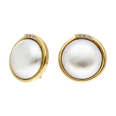 Pre-Owned 18ct Pearl & Diamond Clip On Earrings