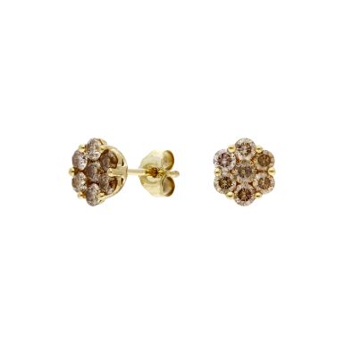 Pre-Owned 9ct Yellow Gold Champagne Diamond Daisy Stud Earrings