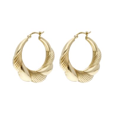 Pre-Owned 9ct Yellow Gold Part Twist Wave Creole Earrings