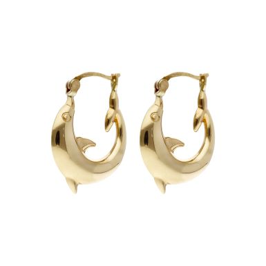 Pre-Owned 9ct Yellow Gold Dophin Hoop Earrings