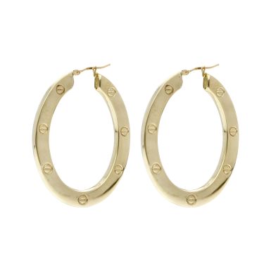Pre-Owned 9ct Yellow Gold Oval Screw Design Creole Earrings