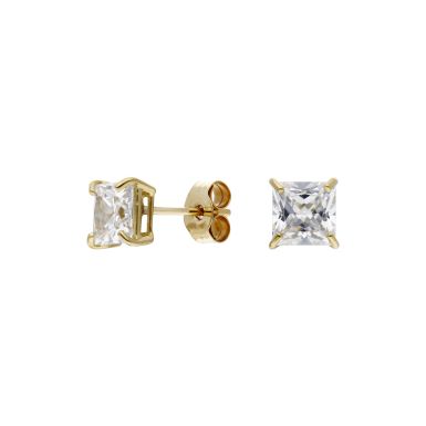 Pre-Owned 9ct Yellow Gold Square Cubic Zirconia Stud Earrings