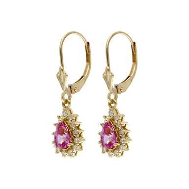 Pre-Owned 9ct Yellow Gold Pink Sapphire & Diamond Drop Earrings