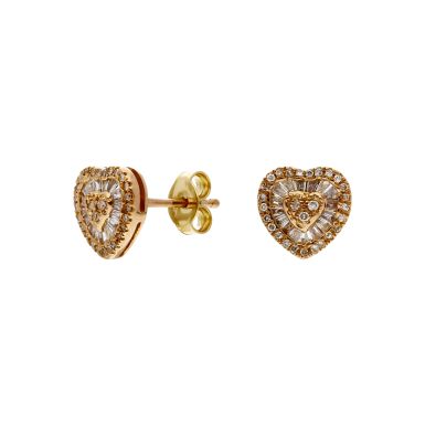 Pre-Owned 18ct Rose Gold Diamond Set Heart Stud Earrings